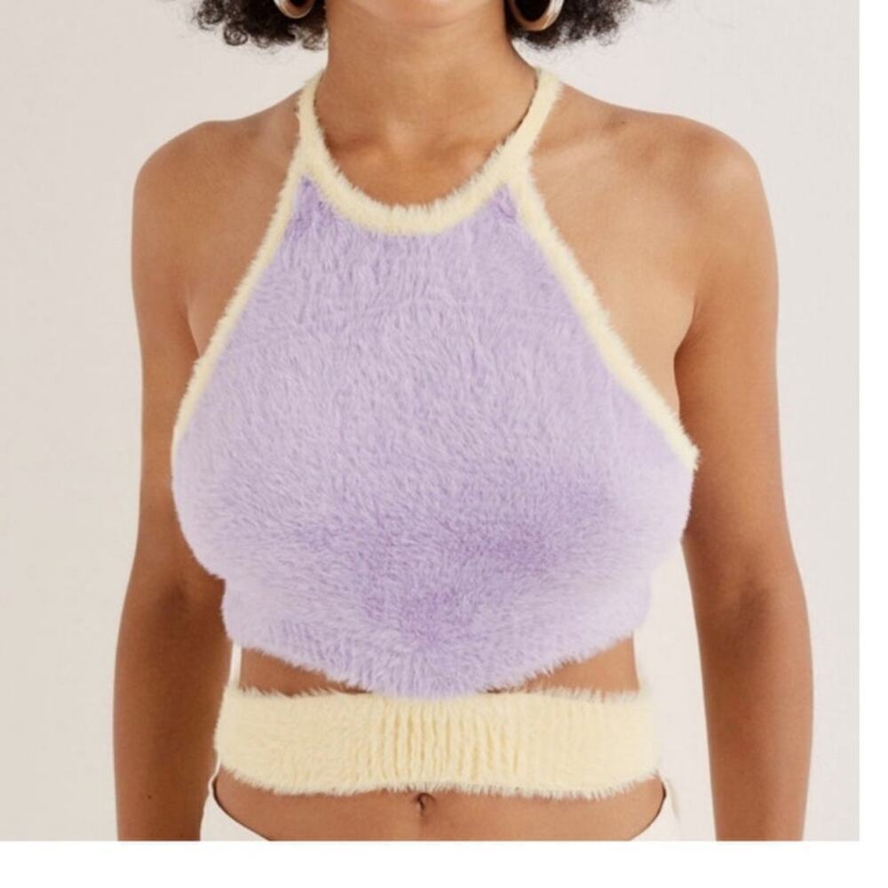 NWT For Love and Lemons Shelia and Maureen Cropped Sweater Yellow Purple Set S - Picture 5 of 14